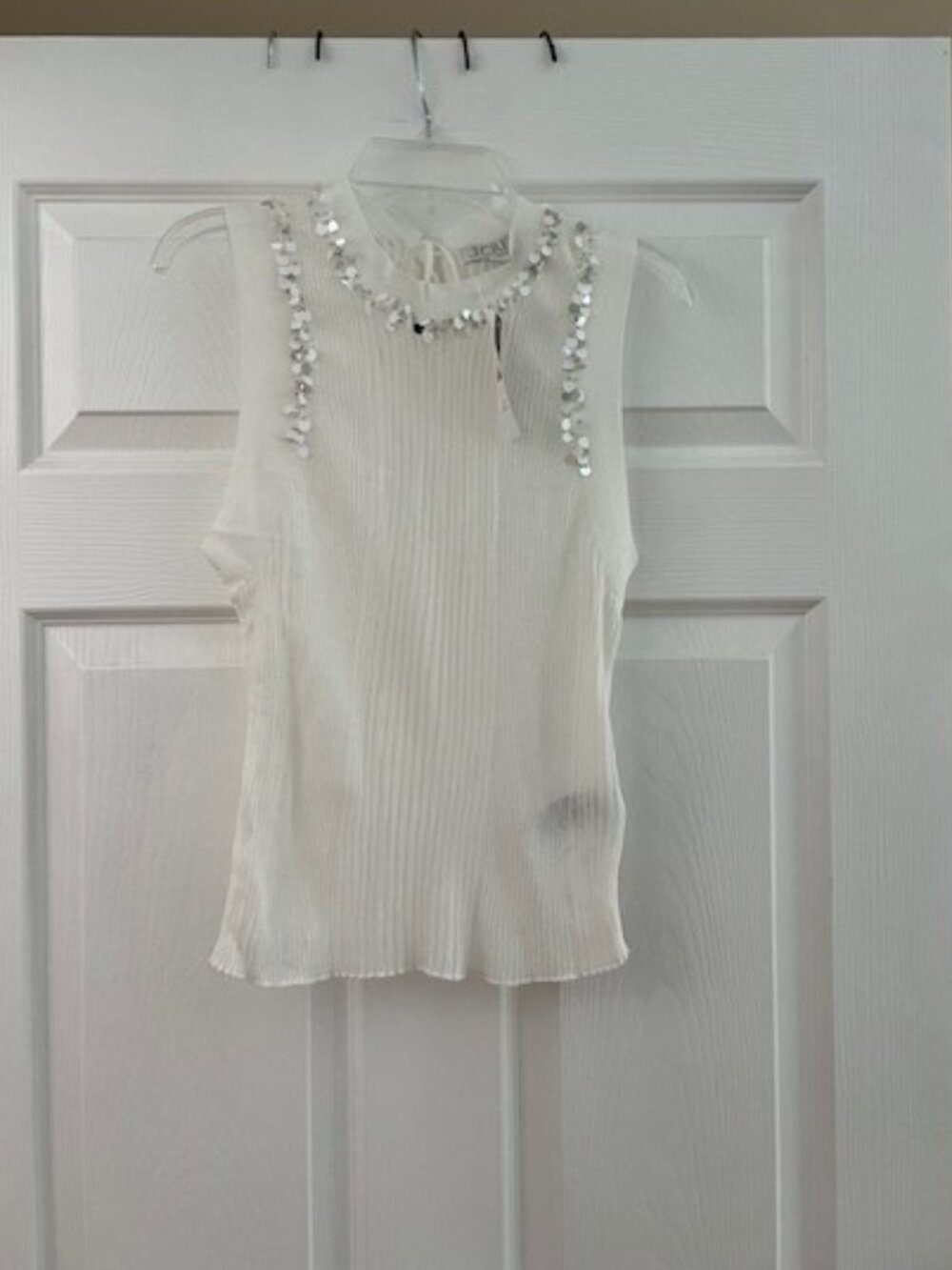 J Crew Sheer ruffle-trim tank top with sequins Size XS